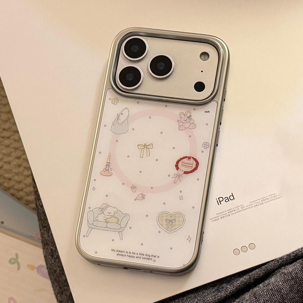 Korean Cartoon Magnetic iPhone Case for 16/15/13 Pro Max with Electroplated Bracket