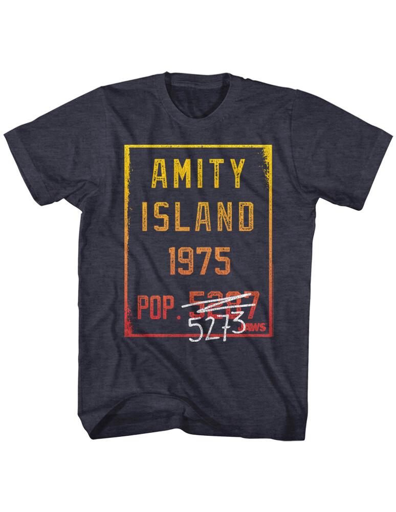 Jaws 70 Thriller Movie Framed Amity Island Population Countdown Men T Shirt XXL