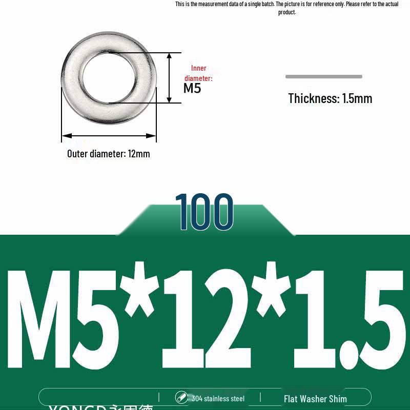 304 Stainless Steel Thickened Flat Washer / Ultra-thin Metal Gasket, Sizes M1.6-M10