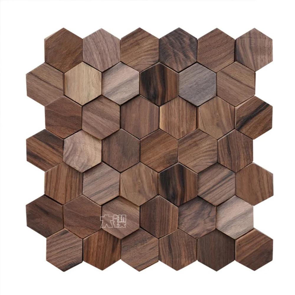 Black Walnut Hexagon Wood Mosaic Tile