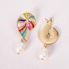 Drip Oil Conch Earrings Conch Color Geometric Drop Earrings Vintage Pearl Conch Earrings  Women