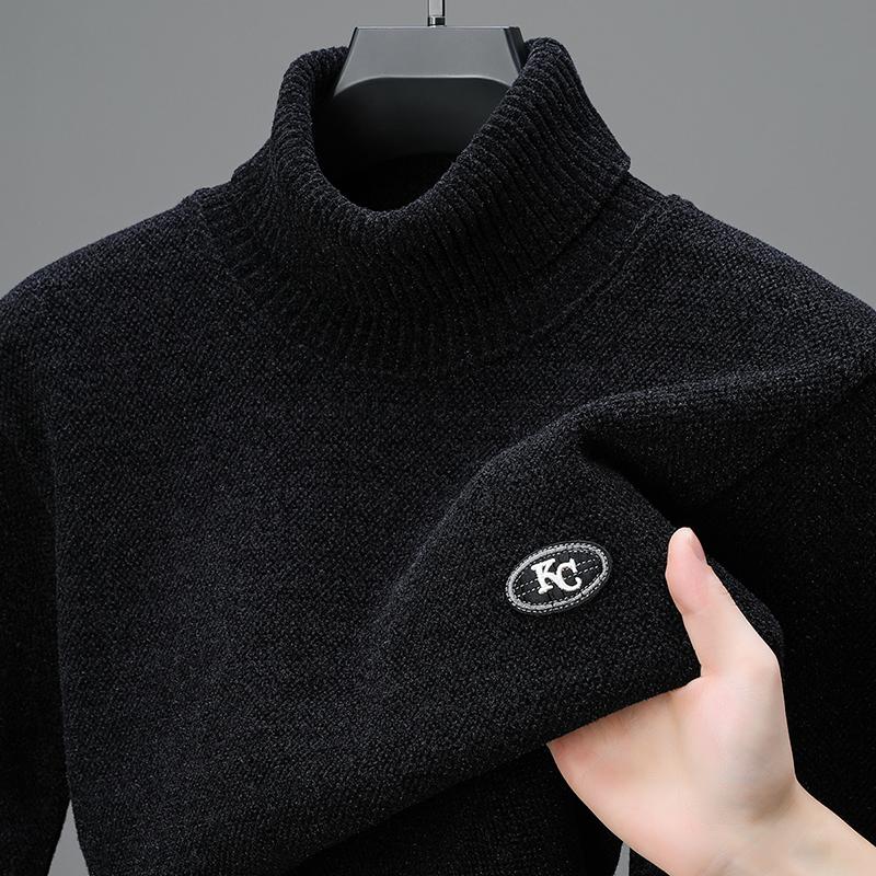 

Men s High Collar Pullove Sweater Winter Arrival Embroidery Plush Thickened Warm Casual Fashion Men s Wear 4XL чорний