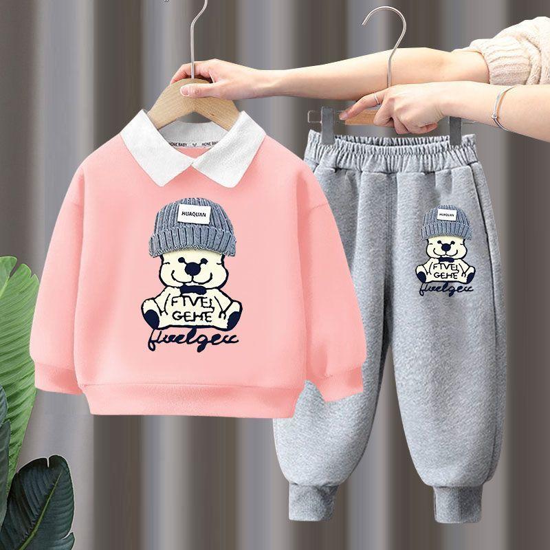 Herbst Baby Mädchen Kleidung Set Kinder Jungen Revers Cartoon Gedruckt Pullover Sweatshirts und Hosen 2 stücke Anzug Kinder Trainingsanzüge