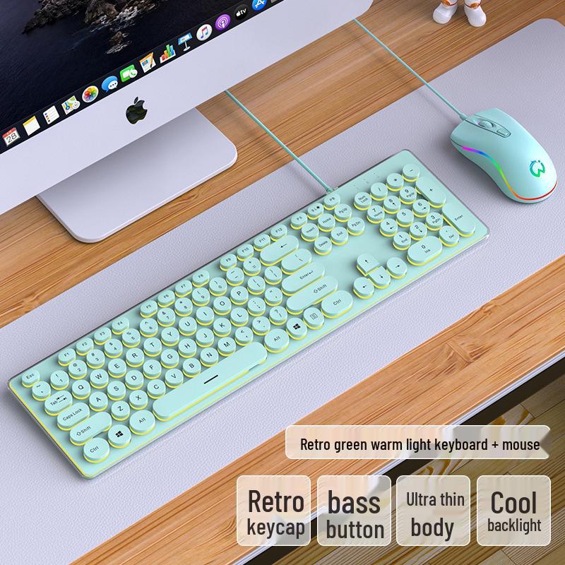 Silent Wired Punk Mechanical Keyboard & Mouse Set with Luminous Design - Ideal for Girls' Office Use, High Style & Performance