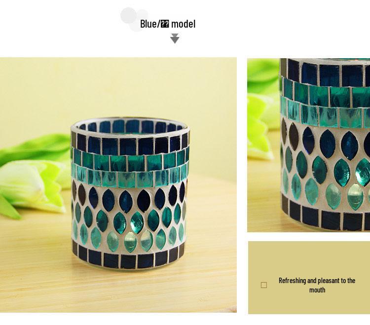 European Style Small Mosaic Glass Candle Holder - Modern Decorative Ornament for Hotels, Halls, Clubs, and Bars