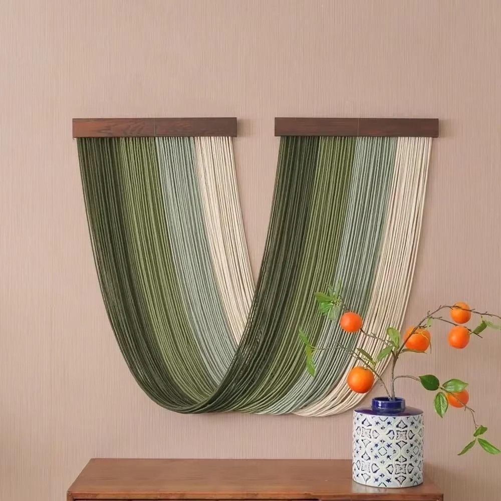 Hand-Woven Curtain Tapestry Wooden Cotton Rope Tapestry Boho Decor Wall Hanging Tapestry  Apartment
