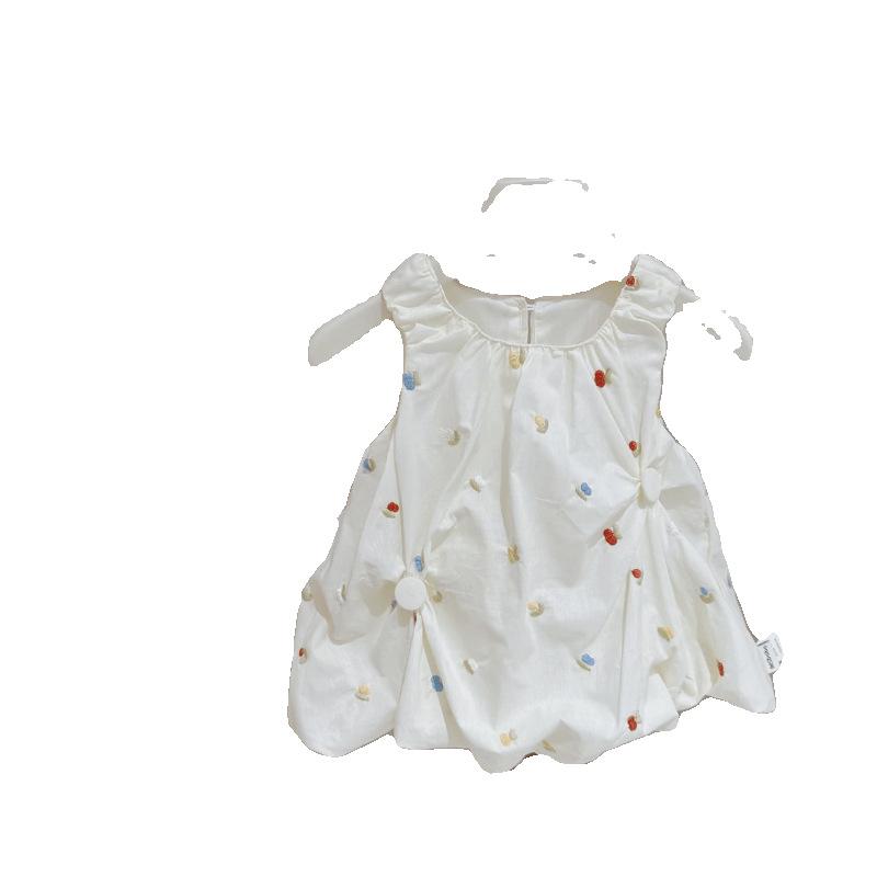 Girls Summer Sleeveless Embroidered Flower Dress Cute Cartoon Bud Skirt Baby Stylish Vest Dress