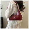 Glossy Faux Leather Crescent Bag for Women Fashionable Handheld Shoulder Purse Trendy Daily Clutch