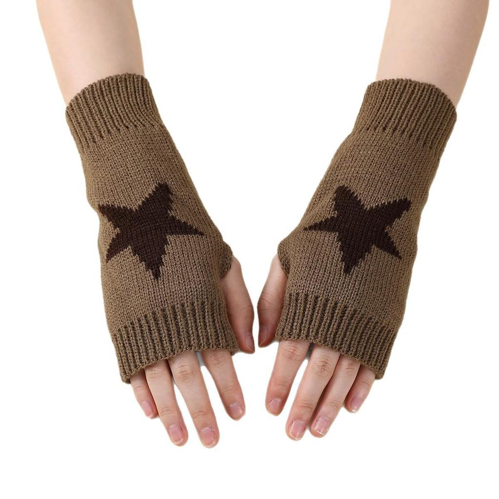 Unisex Fashionable Half-Finger Star Knit Wool Gloves - Warm Fingerless Faux Sleeve for Winter and Autumn