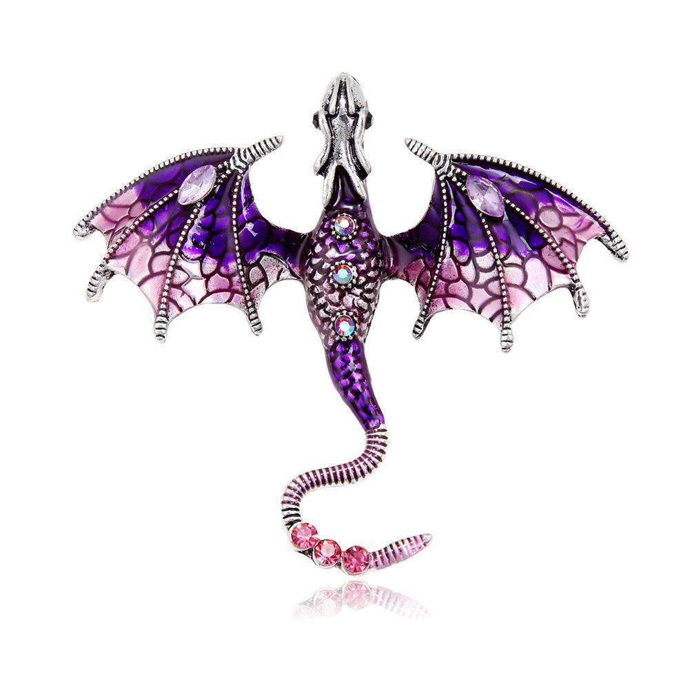 Men Women Dragon Brooch Pin Vintage Crystal Rhinestone Domineering Dragon Flying Pins Clip Lapel Suit Brooches