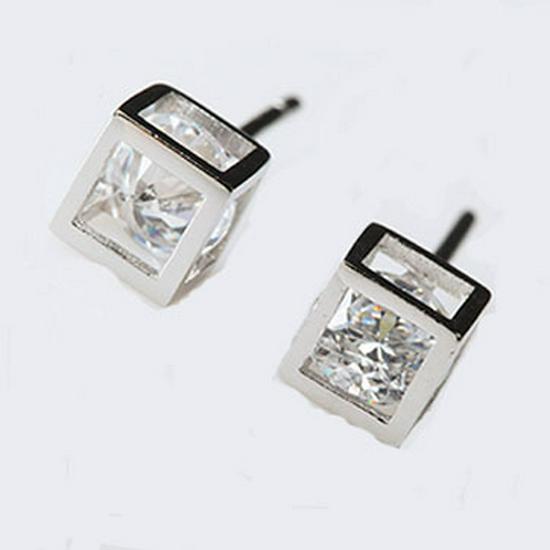Korean Fashion 925 Sterling Silver Cube Diamond Stud Earrings for Women