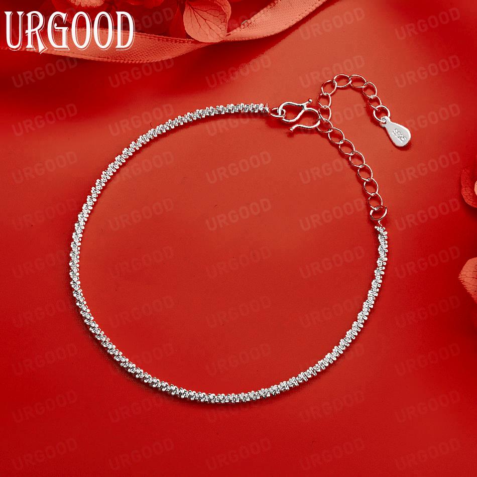 925 Sterling Silver Twisted Side Chain Exquisite Bracelet Gift Jewelry 20CM