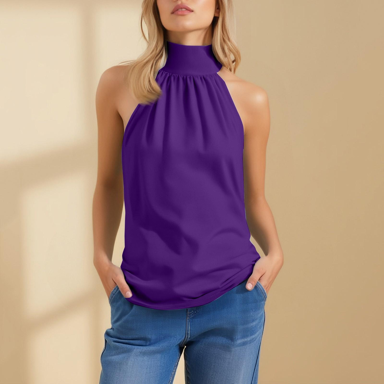 

Женский модный и повседневный топ без рукавов однотонный сексуальный с открытой спиной XL фиолетовый