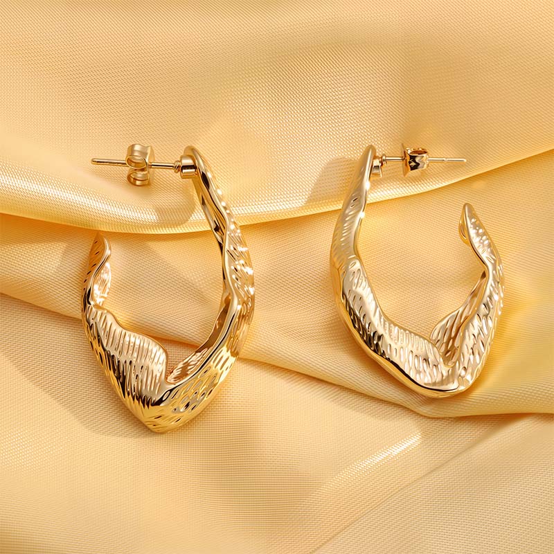 Stainless Steel Metal Twisted Hoop Earrings for Woman Vintage Gold Color Irregular Earrings Waterproof Jewelry Gifts