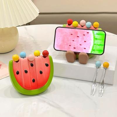 Fourchettes à Fruits en Céramique Multifonctionnelles Pot à Reçus Créatif avec Rangement Pot Fourchette à Pastèque Décoration de Maison Support pour Téléphone