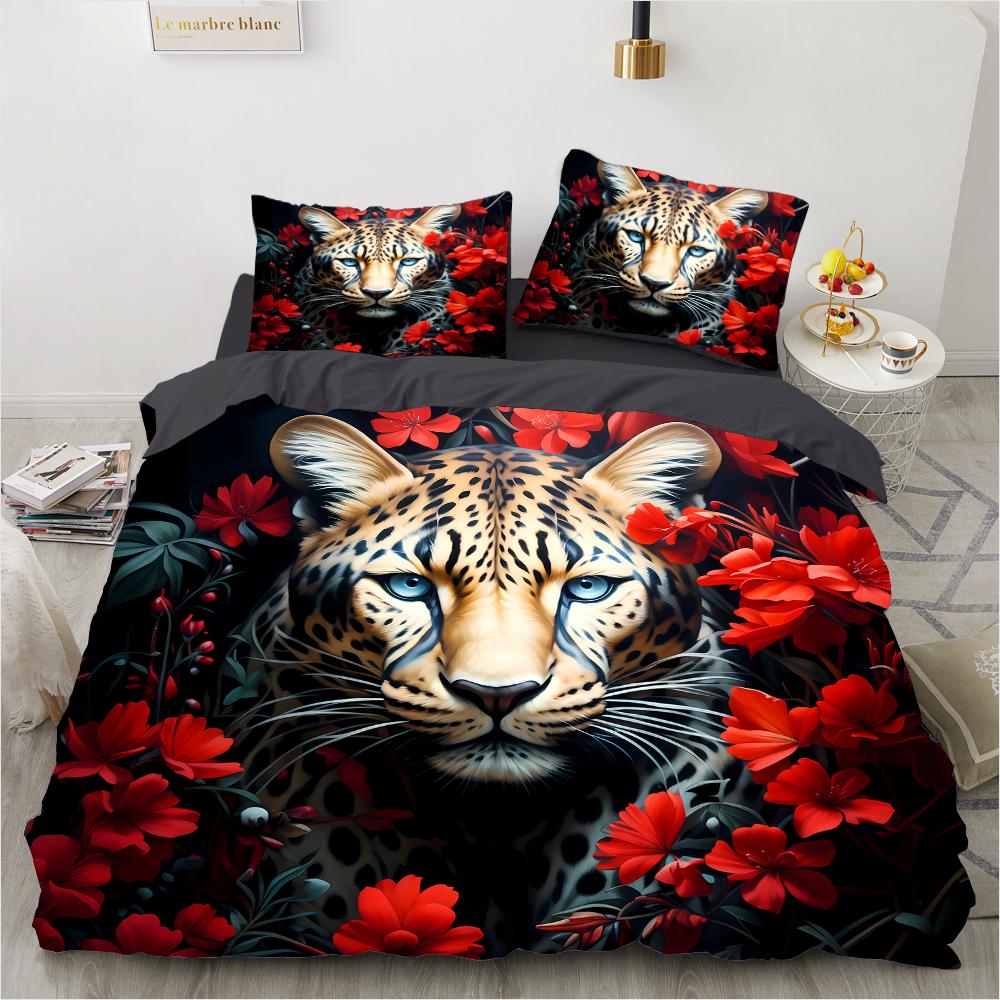 

Jackal Tiger Leopard Pattern 3D Printed Single Double Queen Quilt Cover Pillowcase 3 Piece Bedding Set DE 135x200cm
