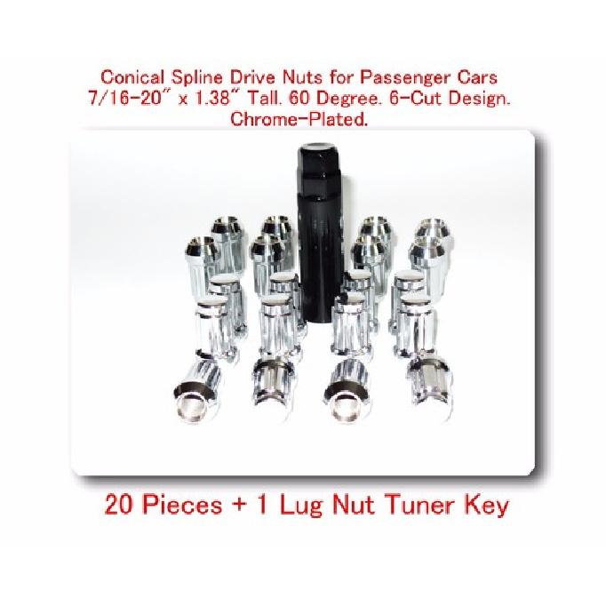 

20 Pcs Conical 6 Spline Drive Nut For Passenger Cars 7/16-20 x 1.38 w/Tuner Key