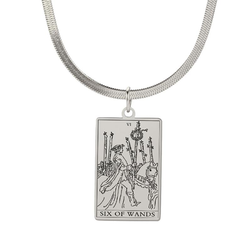 LIKGREAT Astrology Amulet Stainless Steel Snake Chain Wands Tarot Necklace Vintage Wands Minor Arcana Tarot Cards Jewelry