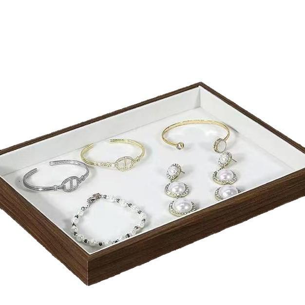 Beige Walnut Grain Wood Jewelry Display Tray for Earrings, Necklaces, and Bracelets