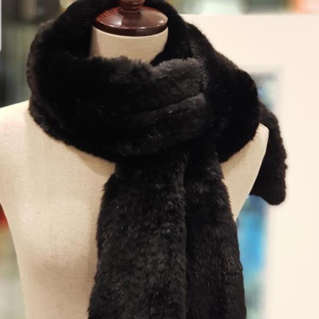 Shirring Full Skin Mink Muffler Black E20F1FF102