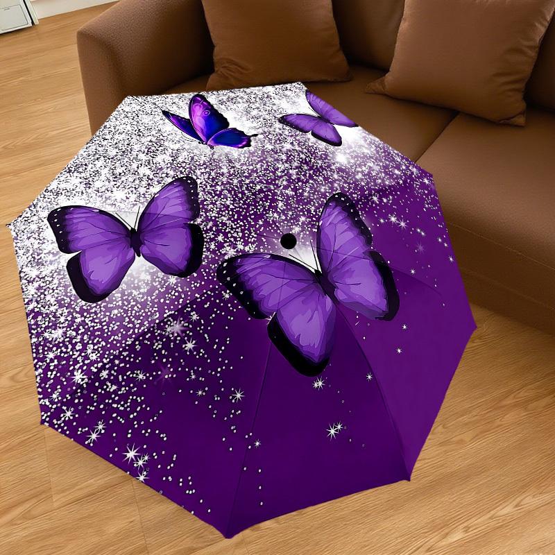 1PC Purple Butterfly Umbrella-8-Rib Reinforced, Automatic Open, Lightweight & Durable, Cute Fashion Accessory for Outdoor-P107