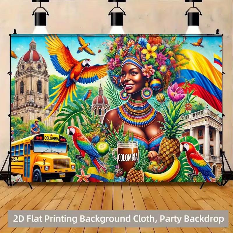 

2D Flat Tropical Colombia Culture Backdrop for Fiesta Themed Party Supplies 47.2x31.5inch/120*80cm