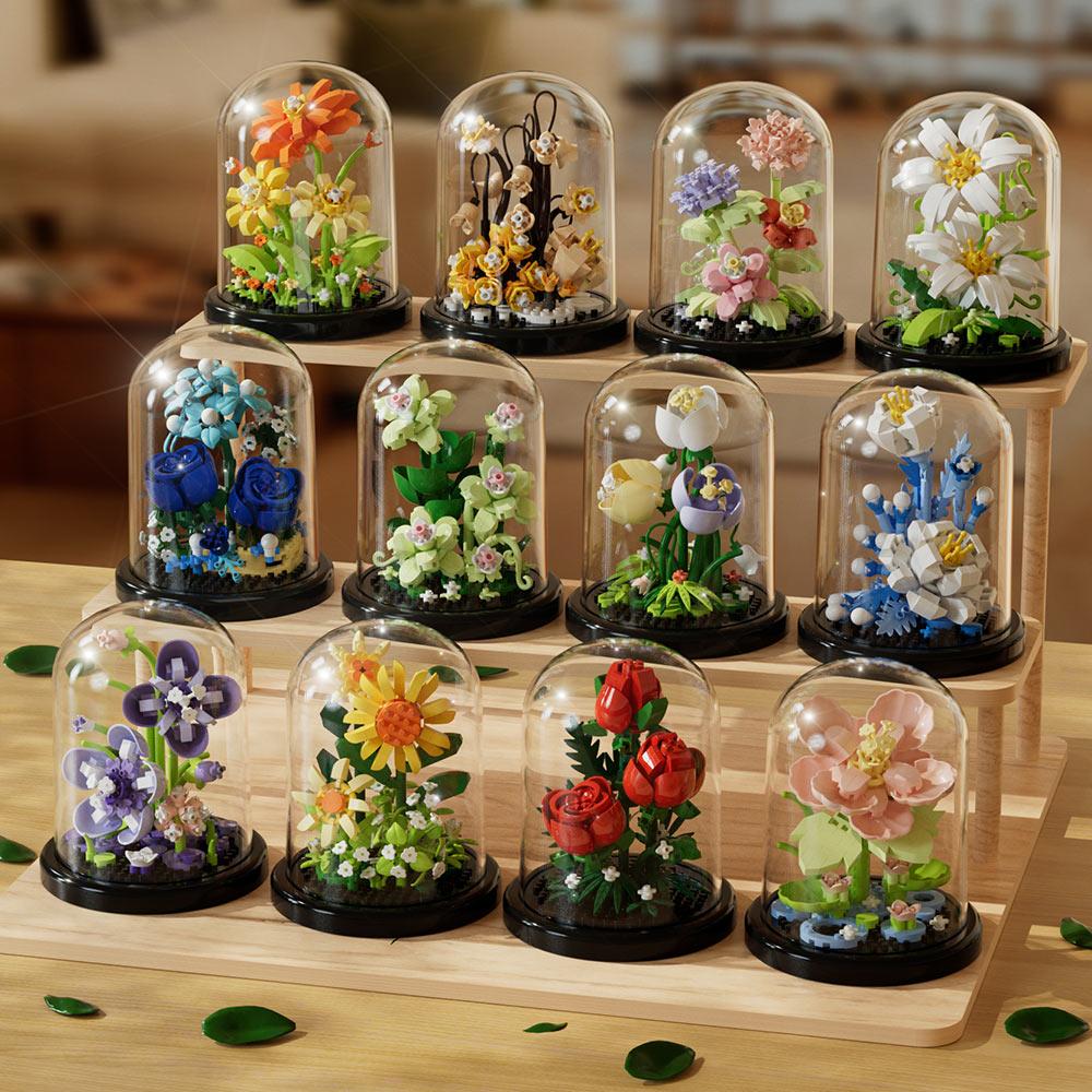 Building Block Flower Eternal Rose Small Particle Building Block Assembly Toy Birthday Christmas Gift Desktop Decoration