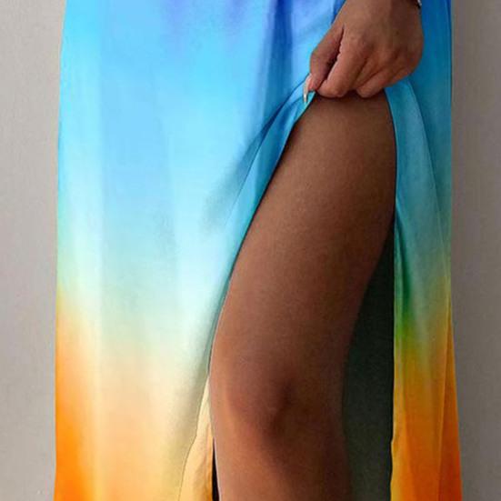 Cross Wrap V-neck Split Hem Lady Dress Summer Floral Print Sling Midi