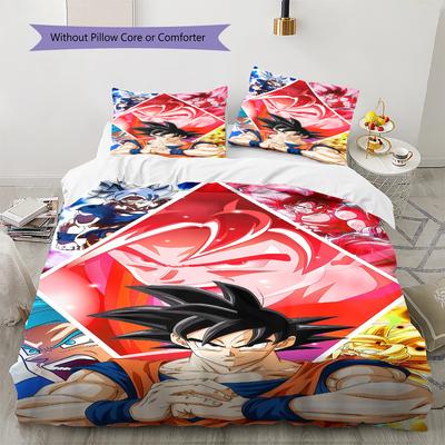 Son Goku Pattern Bedding,Quilt Set Quilt Cover Pillowcase Home Birthday Gift (1 * Duvet Cover + 2 * Pillowcase, Without Core)