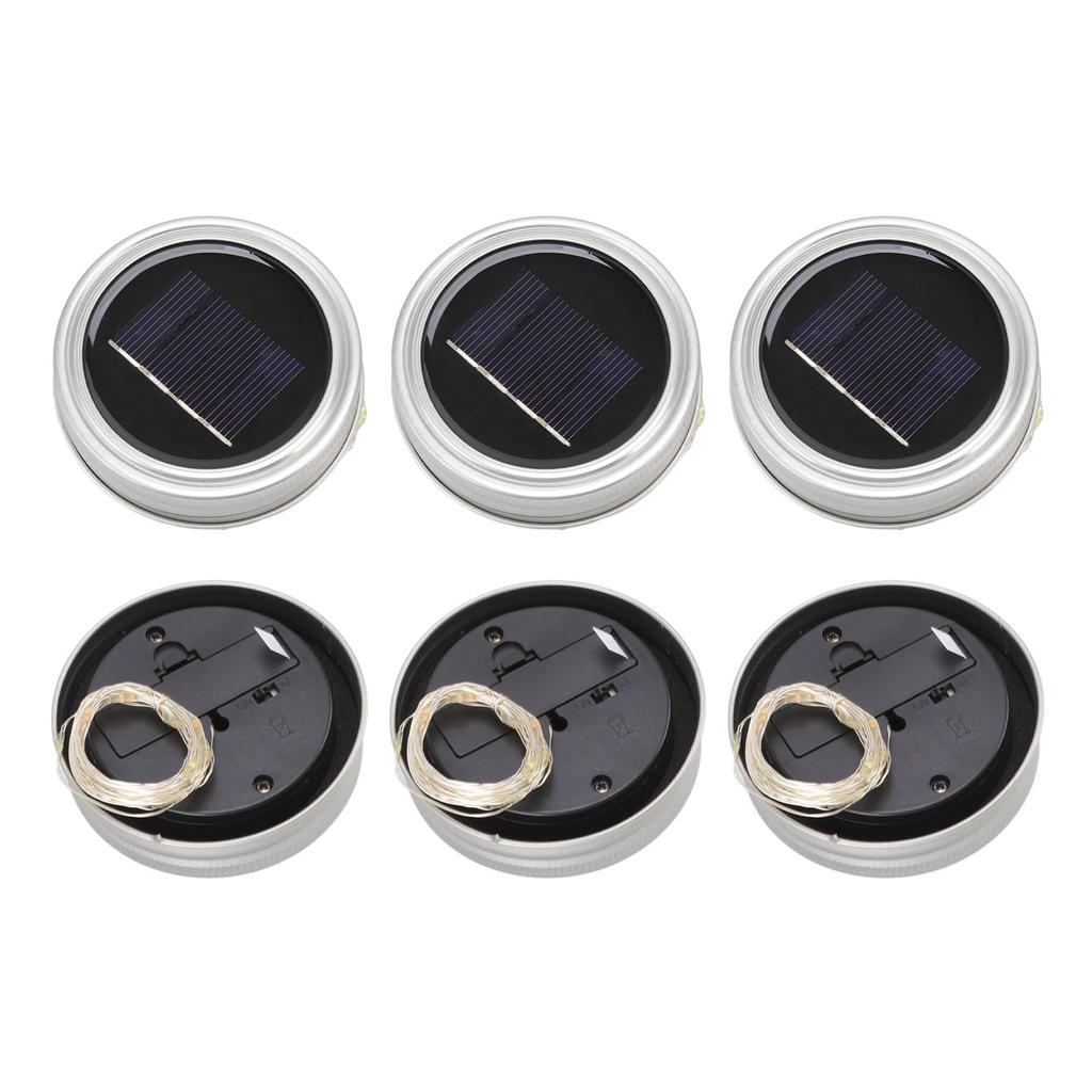 6 Stück Solar-Gläserdeckel Warm 20 LEDs Wasserdicht Dekorativ Tisch-Lichterketten-Deckel für Terrasse Hof Garten Hochzeit