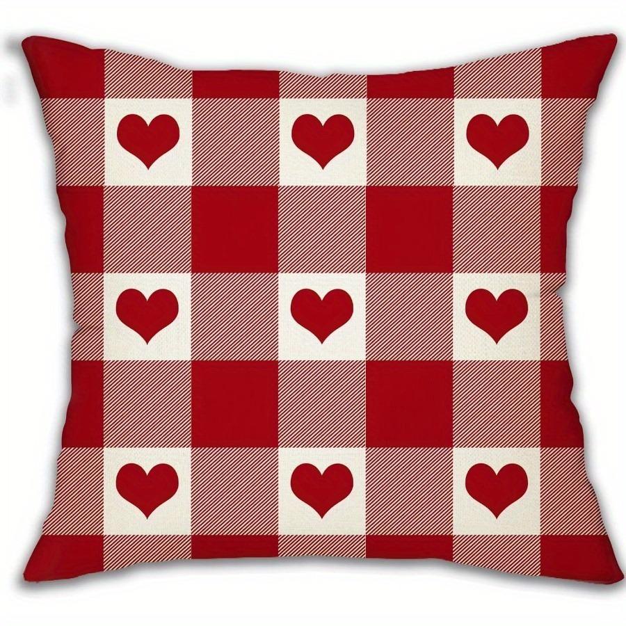 

Valentine s Day Pillow Cover - Heart Pattern, Red and White Checked with White Heart, Zipped Polyester Trim 40x40cm/16x16inch