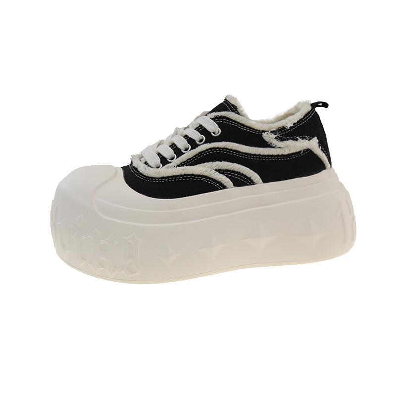 2025 summer new ins super fire denim lace-up platform muffin casual shoes board shoes dissolving shoes women's shoes