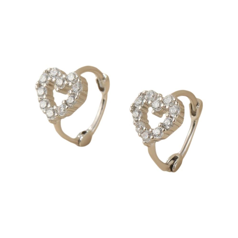 Mini Heart Stud Earrings Sparkling Ear Buckle Fashion Rhinestone Hoop Earrings Girls серебряный