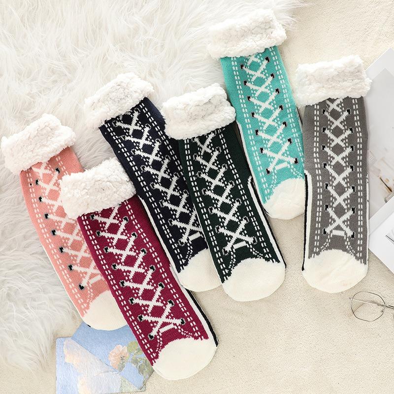 1 Pair Thermal Fluffy Women Socks Winter Warm Plush Non Slip Home Sleeping Soft Female Floor Grip Fuzzy Funny Sock