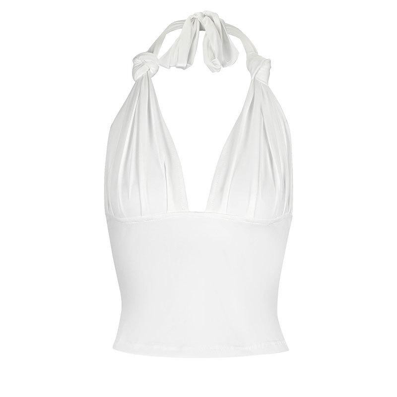 Women s Sexy Halter Slim-Fit Sleeveless Tank Top Large белый