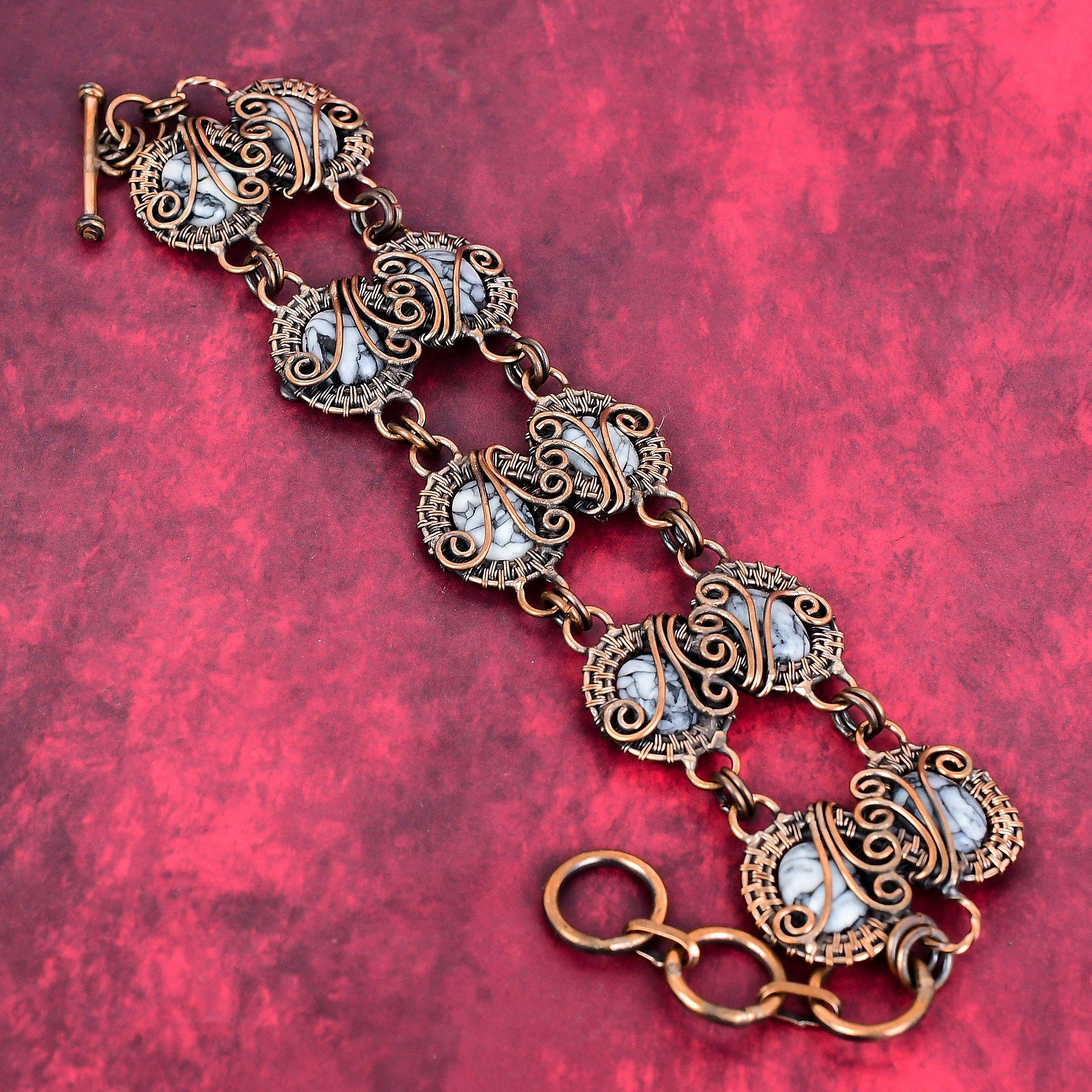 Pinolith jasper bracelet copper wire wrapped bracelet adjustable chain bracelet copper jewelry gemstone handmade bracelet anniversary gifts Adjustable