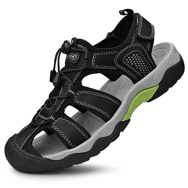 Fashion Genuine Leather Men Sandals Anti-collision Toe Mens Canyoning Shoes Durable Handmade Beach Shoes Non Slip Indoor Outdoor Sandals