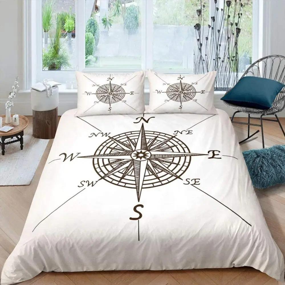 Compass Telescope Duvet Cover Set Navigation Theme Polyester Comforter CoverTwin Size For Kids Boys Girls Bedding Set