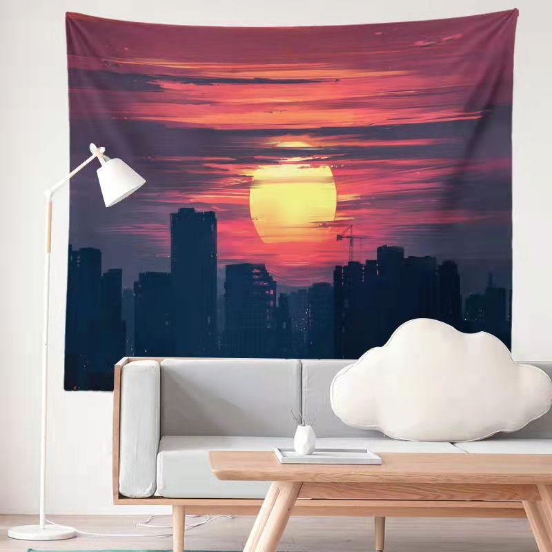 Aesthetics Sunset Starry Night Sky Moon Landscape Background Bedside Living Room Dormitory Decoration Tapestry