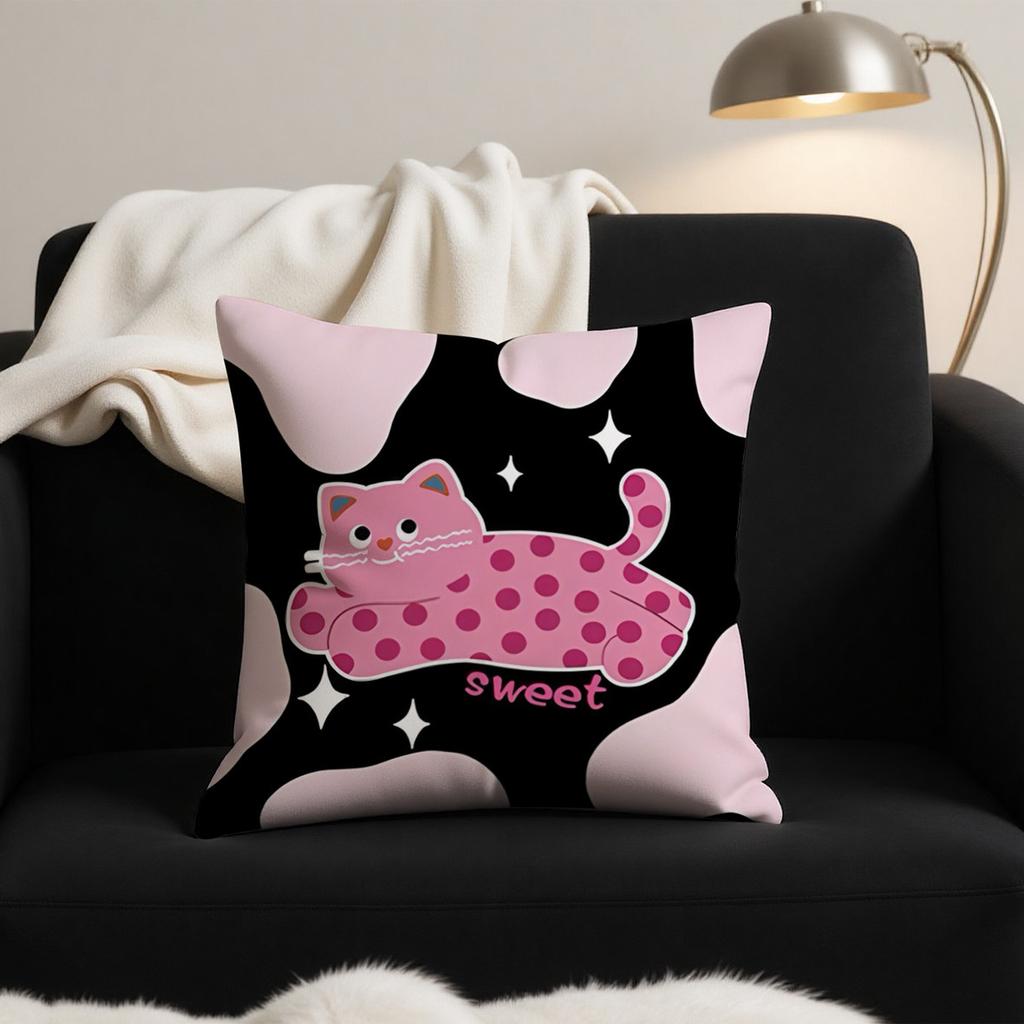 Cute Cartoon Dot Sofa Pillowcase Cat Cushion Cover for Living Room Office Bed Backrest Decor for Dormitory