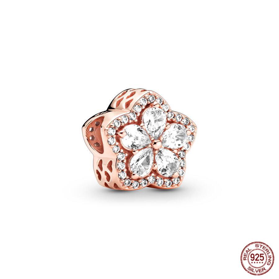 Fit Original  Charm Bracelet Rose Gold Series Sparkling Leaf Heart Beads Hot Air Balloon S925 Sterling Silver DIY Jewelry