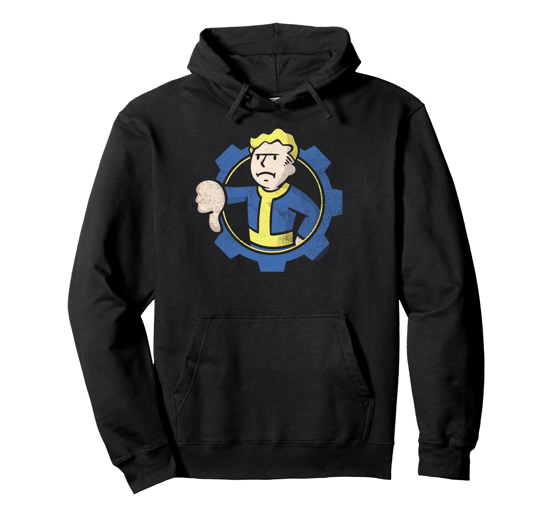 Худи с логотипом Vault Boy Fallout, показывающим большой палец вниз, и шестеренкой, из видеоигры