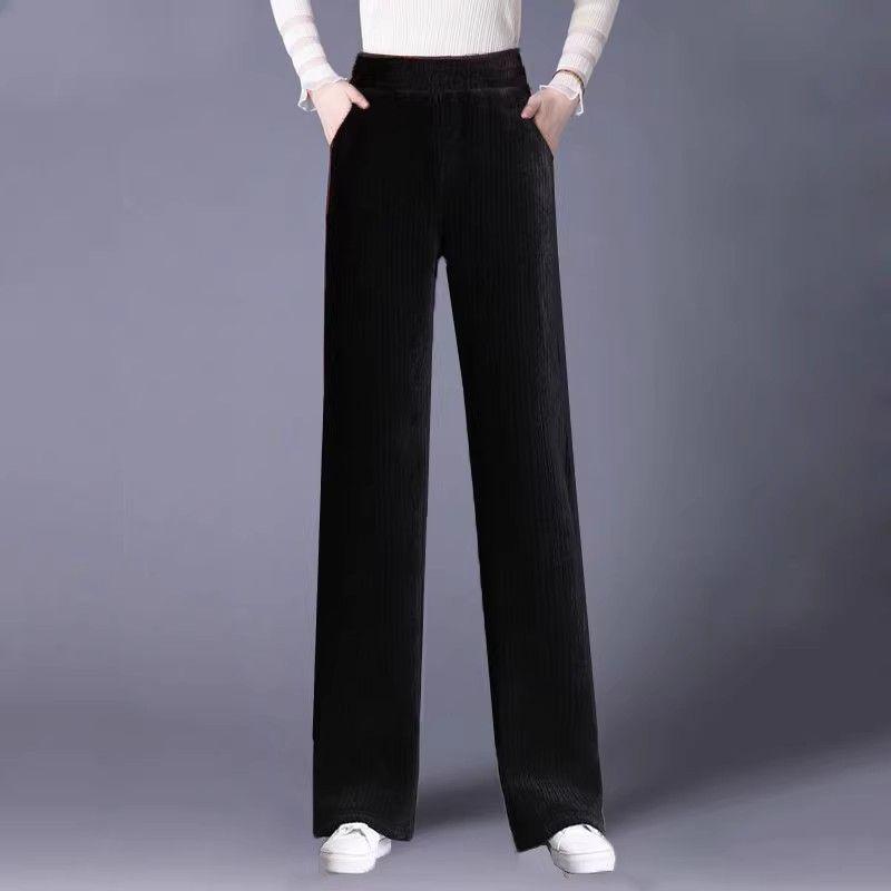 Women's Corduroy Wide-Leg Casual Pants - Autumn/Winter, Thickened, Plus Size, Straight, Loose Fit