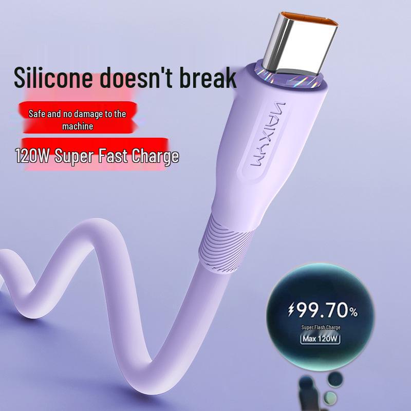 Silicone 120W Dual Type-C Fast Charging Cable for Apple 15 & Huawei Honor 6A