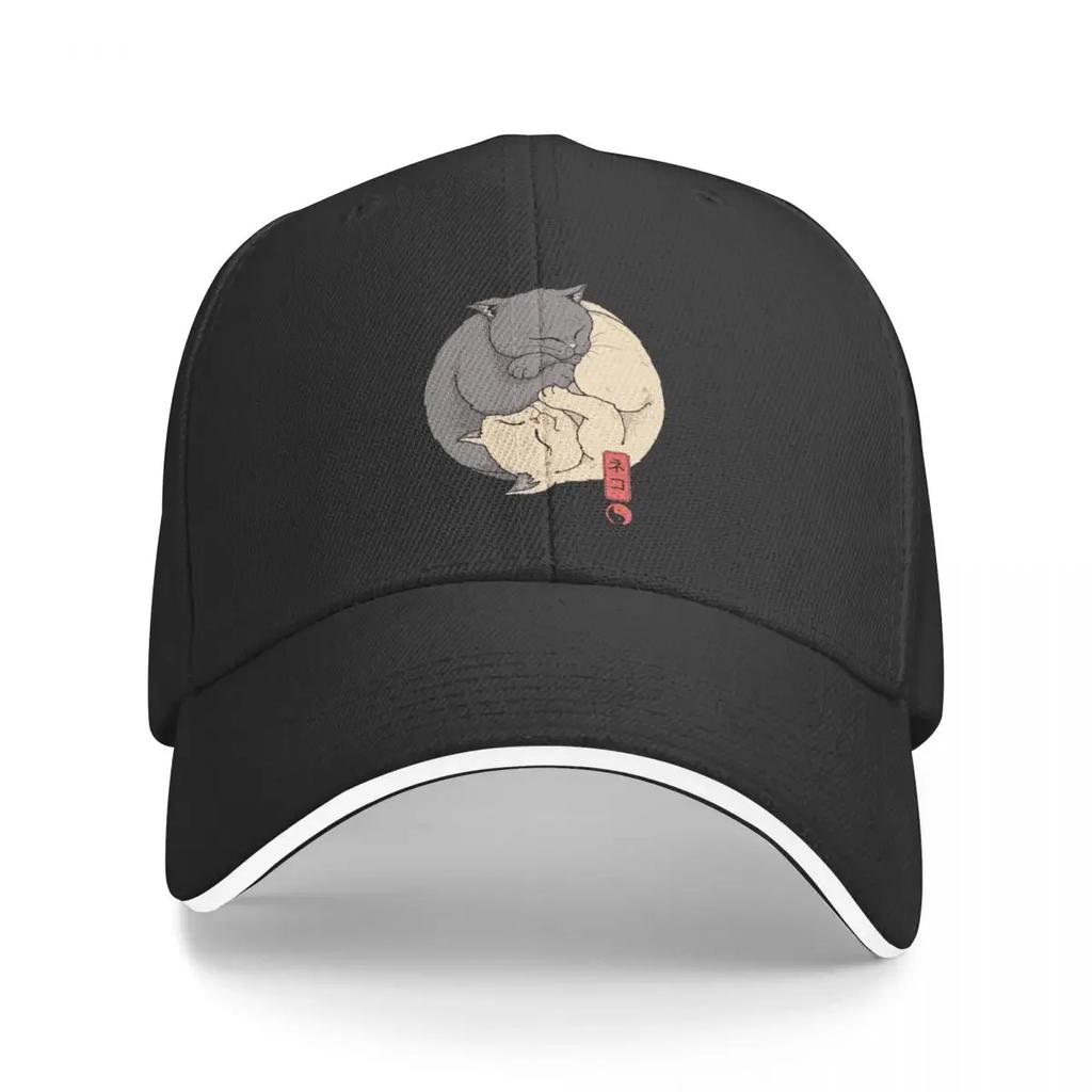 Yin Yang Cats Kawaii Baseball Caps Fashion Japanese Anime Sandwich Cap Men Women Adjustable Sun Cap Outdoor