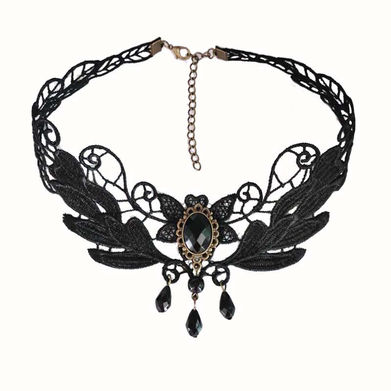 Handmade Black Lace Crystal Clavicle Necklace - European & American Popular Jewelry