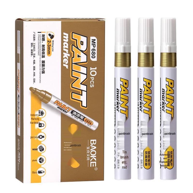 Bao Ke MP680 Waterproof Industrial Paint Marker - White & Gold Signature Pen