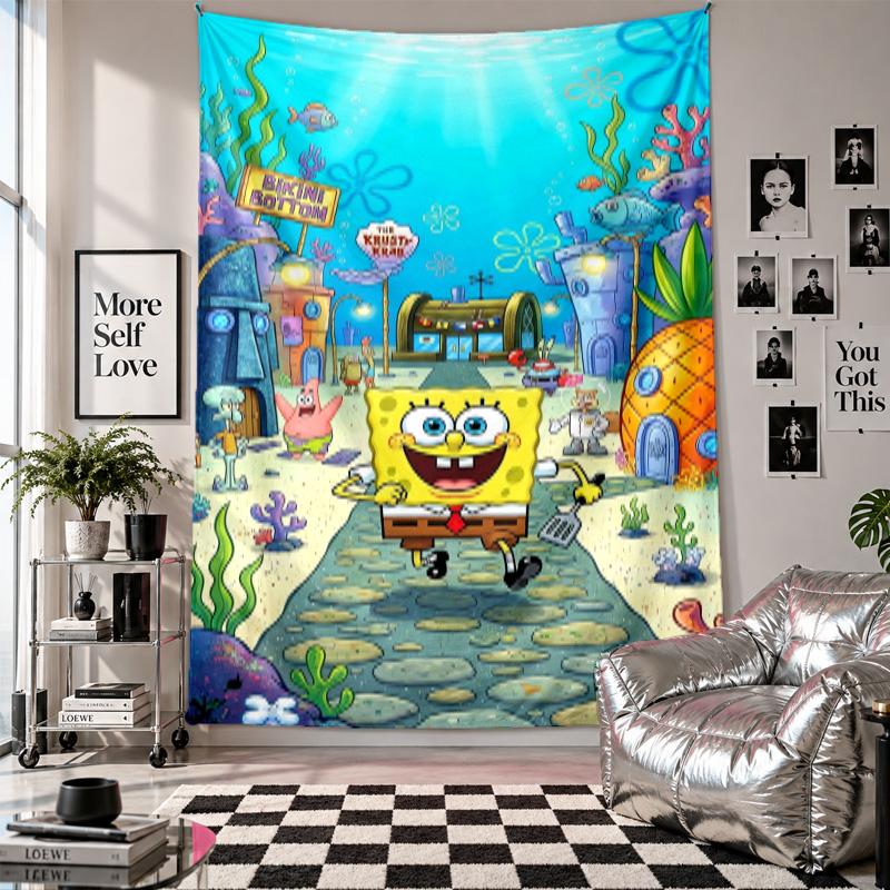 Wall TapestrySpongeBob Football Art Hanging Cloth Decorative Background Cover for Room Decoration