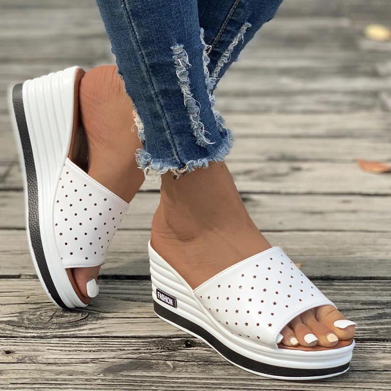 Fashion Women Fashion Wedges Heeled Slippers Casual Flip Flops Summer New Party Platform High Heels Shoes High Heels Peep Toe Slippers