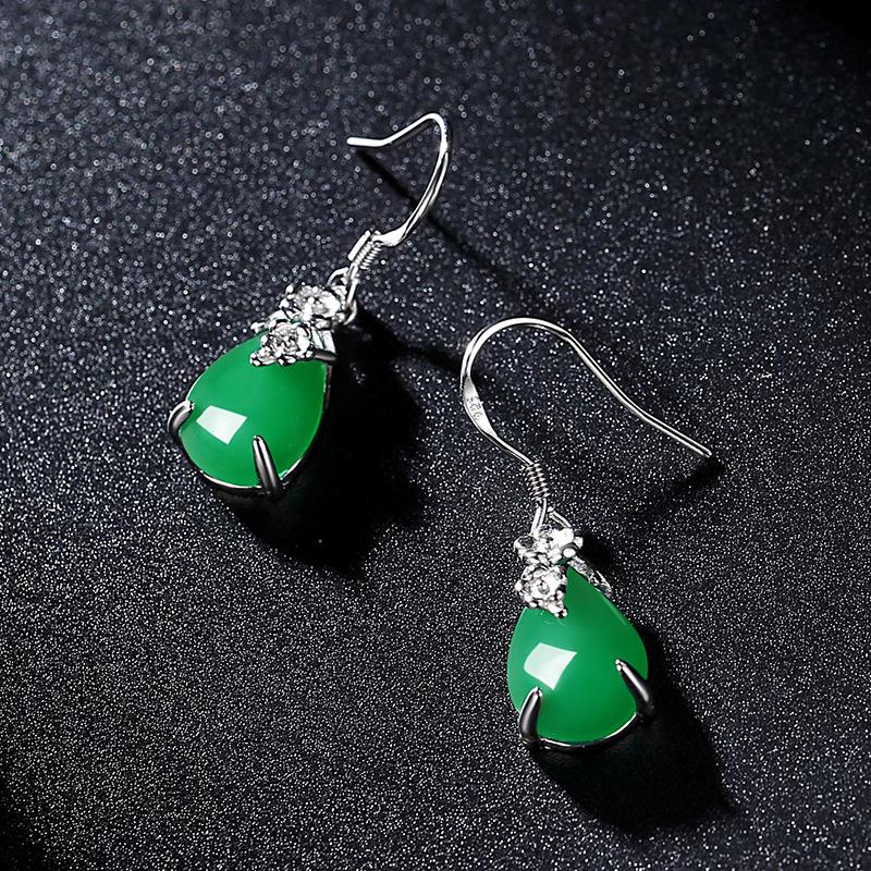 

Retro 925 Silver Jewelry Earrings Water Drop Created Emerald Gemstone Flower Shape Drop Earring for Women Wedding Promise Party